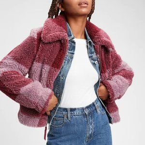 Plaid Sherpa Jacket - Maroon Red Plaid